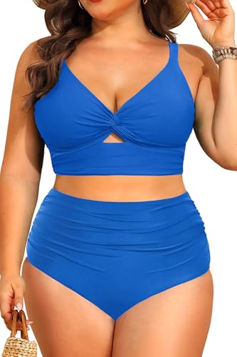 Image of Daci Plus Size Two Piece Swimsuits - Women High Waisted Bikini Tummy Control Bathing Suits Knot Twist Swimwear 2025