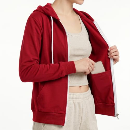 Image of GIVON Womens Casual Zip Up Hoodie Cotton Blend Soft Fabric Basic Layering Hooded Jacket with Kangaroo Pocket
