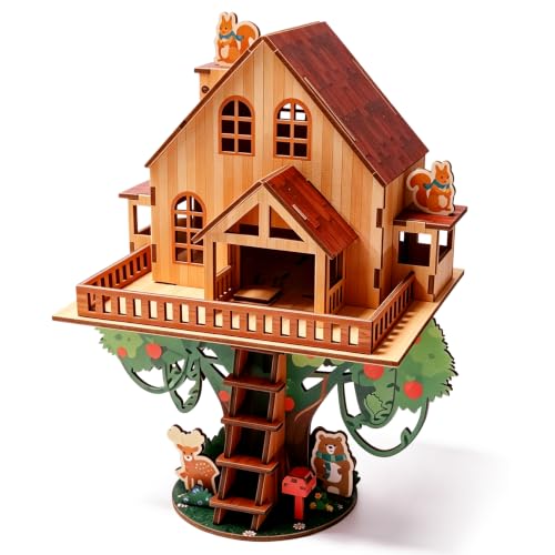 3D Wooden Puzzles for Adults Apple Treehouse Decorations Fun Miniature Kit