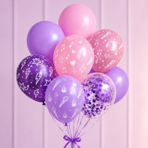 Image of HILAVO Korean Pop Balloons, 12 Inch Metallic Pink Purple Pattern Balloons with Confetti for Girls Korean Idol DH Themed Disco Stage Party Decorations
