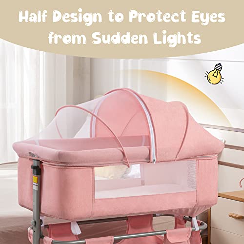 Cuddor Bedside Bassinet For Baby, Bedside Sleeper With Wheels, Heigt Adjustable, With Mosquito Nets, Large Storage Bag, For Infant/Baby/Newborn - Pink #TOP6