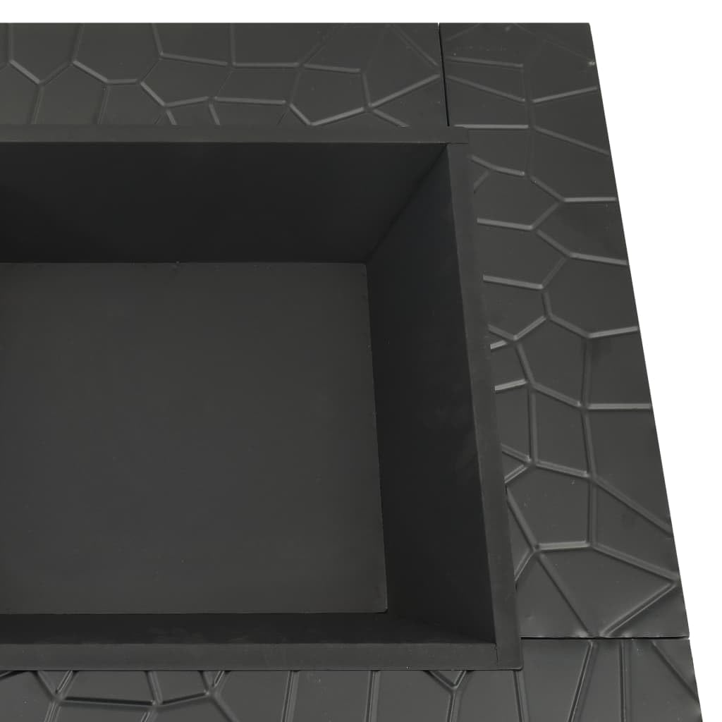 XXL Feuerkorb Stahl 79x79x46,5 cm mit Netzabdeckung und Schürhaken, Feuerschale für Garten und Terrasse, praktische Oberplatte für Getränke, sicherer Funkenflugschutz