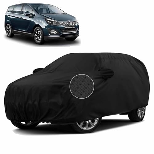 Image of Sulfar 100% Waterproof Car Body Cover Compatible with Mirror for Mahindra Marazzo (Triple Stitched, Full Bottom Elastic, Black-TB)