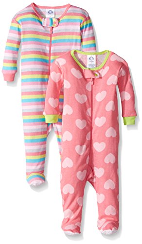 Gerber Baby Girls 2-Pack Footed Pajamas, Hearts/Stripes, 12 Months