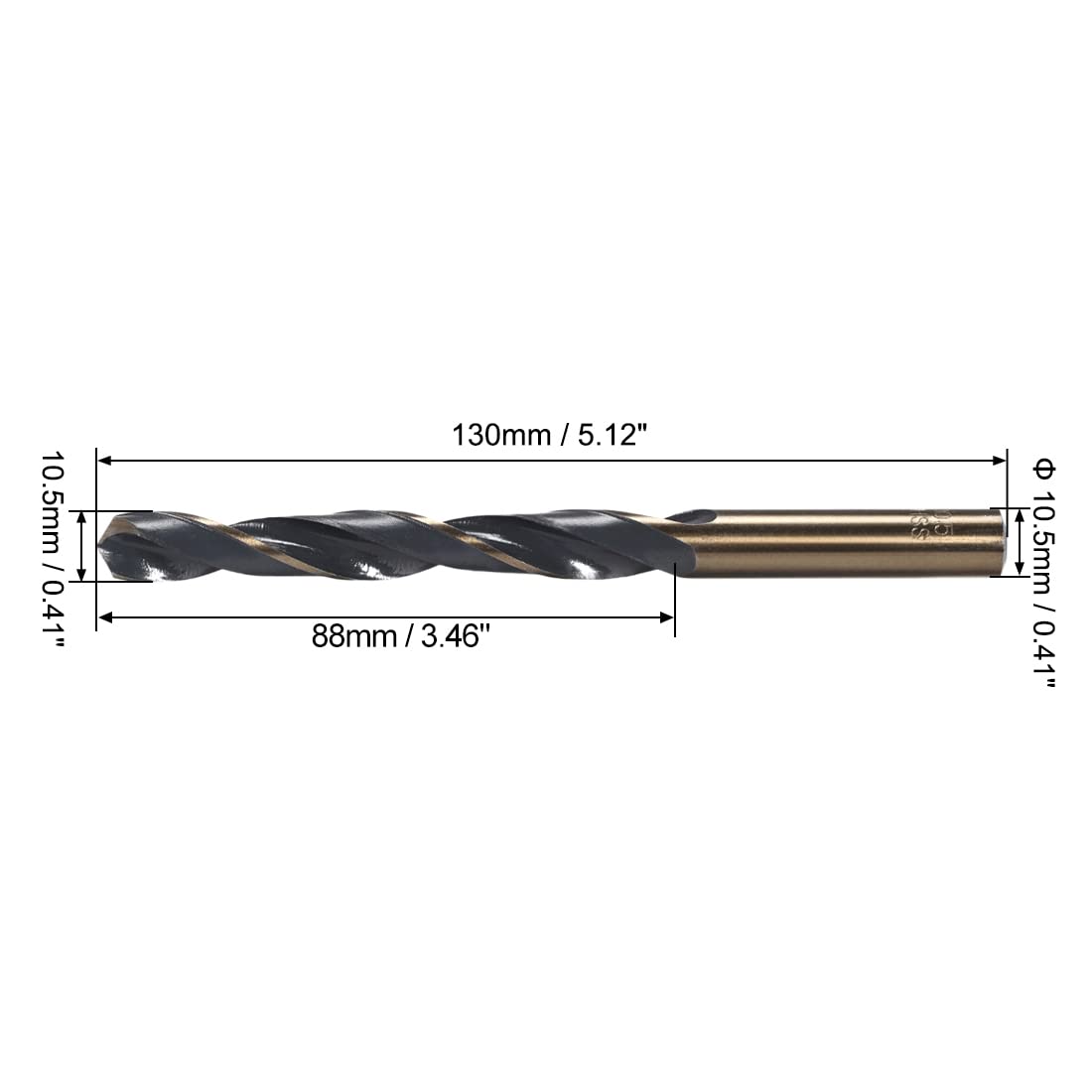 uxcell Straight Shank Twist Drill Bits 10.5mm High Speed Steel 4341 with 10.5mm Shank 2 Pcs for Stainless Steel Alloy Metal Plastic Wood