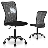 Home Office Chairs Small Desk Ergonomic Armless Computer Comfy Chairs with Wheels Task Office Kids Desk Stool Sewing Chair No Arms Swivel Rolling Chair for Teens Adults, Black