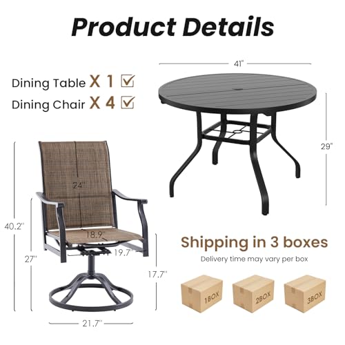 Image of Soohow Outdoor Dining Set for 4, 5-Piece Round Table Patio Dining Set, 4 x Swivel Patio Chairs and 1 x 41 Round Outdoor Dining Table, for Poolside, Backyard and Proch