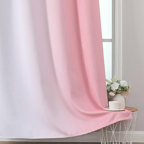 Image of Estelar Textiler Pink and Greyish White Ombre Blackout Curtains 54 Inch Long for Kids Bedroom, Room Darkening Thermal Insulated Grommet Gradient Window Drapes for Living Room /Nursery, 52Wx54L,2 Panels