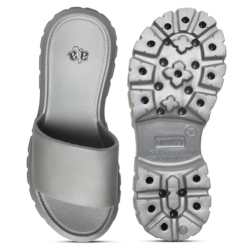 Image of Liberty A-HA LB46-01E Casual Sandal for Women - Grey, Dark Grey & Yellow | Comfortable EVA Sole and Cushioned Footbed | Durable Summer Footwear for Outdoor | Ideal for Everyday Wear