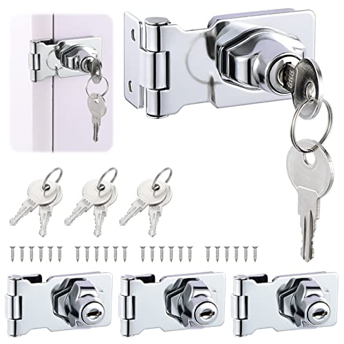 Gueenky 4 Piezas Cerrojo de Candado de Acero Inox, 2,5 Pulgadas Cerradura de Armario con Llave y Tornillo Candado Puerta para Muebles Cajones Casilleros Cover