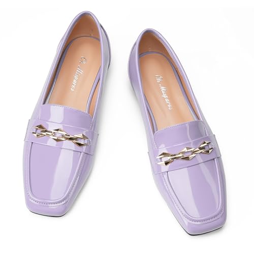 Image of Oh Mispares Womens Loafers Square Toe Low Heel Penny Loafers Fashion Comfortable Slip on Flats Casual Dressy Shoes for Women Work Office Patent Leather