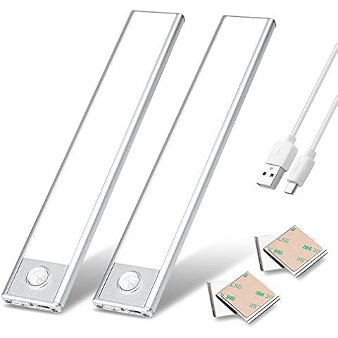 ZOESON Motion Sensor Wireless Led Light with Rechargeable Battery, Light Induction Magnetic Security Nightlight for Cabinet, Wardrobe, Kitchen, Closet (Silver) (2-Pack) Cover
