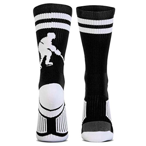 ChalkTalkSPORTS Hockey Half Cushioned Crew Socks | Hockey Player | Black/White