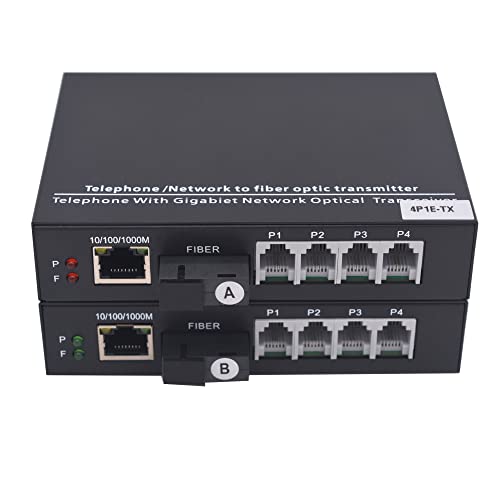 Image of 4 POTS Telephones and Gigabit Ethernet Over Fiber Optic Extender SC, Universal Singlemode Fiber up to 20Km and Multimode 500m A Pair