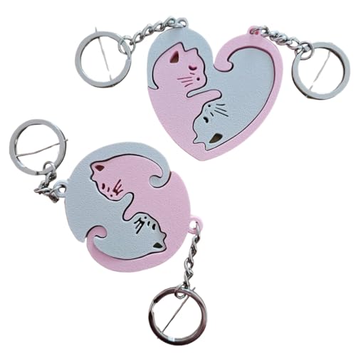 Chaveiro Gatinhos Formando Um Coração Dia Dos Namorados (Rosa e Branco)