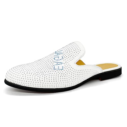 Mens Velvet Slip-On Mules Loafers Glitter Half Loafers Shoes Mens Backless Sandals Black White Size 7-13 - Main Image