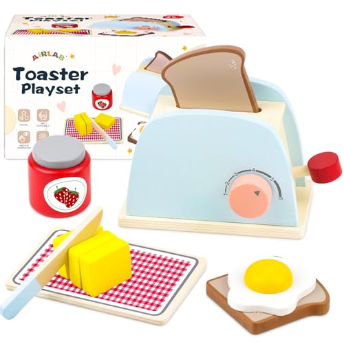Airlab Grille-Pain en Bois Bébé, Jouet Jeux de Rôle Éducatif Éveil Montessori, Boulangerie Nourriture Accessoire Dinettes Cuisine, Cadeau Créatif...