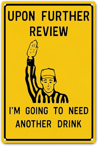 Upon Further Review Funny Football Referee Metal Sign, Sports Bar Humor Wall Decor...