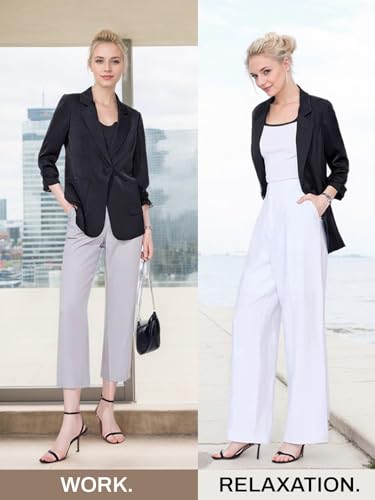 Mina Self 2025 Summer Linen Blazer Women Lightweight 3/4 Stretchy Ruched Sleeve Fully-Lined Casual Work Jacket with Pockets2