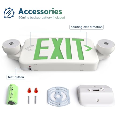 Image of FREELICHT 6 Pack Green Exit Sign with Emergency Lights, Two LED Adjustable Head Emergency Light with Battery, Exit Sign for Business