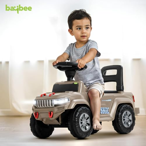 Image of Baybee Speedy Baby Ride on Car for Kids | Portable Kids Car with LED Lights, Music & Storage Basket | Push Toy Cars with High Backrest | Toddler Rideons Jeep for 1 to 3 Years Boys Girls (Desert)