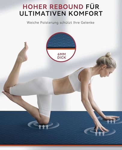 HAPBEAR Yogamatte XXL-183cmx91cmx6mm Dicke, Extra Groß Rutschfest Breit Yoga Matte, Gymnastikmatte Sportmatte Fitnessmatte,TPE Matte Trainingsmatte,Inklusive Resistance Bands & Tragetasche,Marineblau