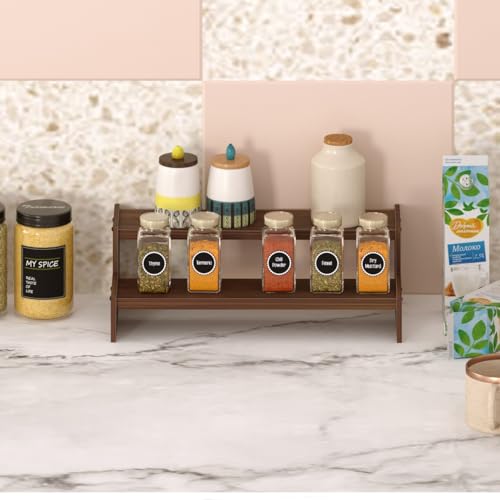 Image of BLUEWUD Dolvin Mini Ladder Style Engineering Wood Spice Masala Rack Shelf Stand Organiser /Spice Bottle Display Rack & Cup Stand for Home & Kitchen, DIY (Do it Yourself) (Brown Maple, 31.1x15.7x10 Cm)