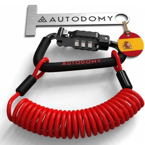 Autodomy Candado Casco Moto | Antirrobo Casco Moto con Mosquetón, Código de Seguridad, Cable de Acero Flexible de 150 cm y Adaptador T