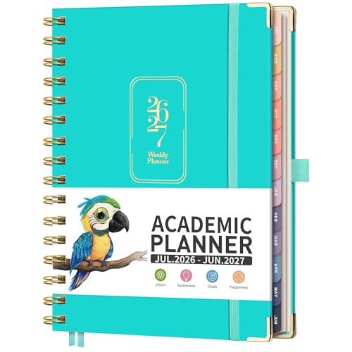 RETTACY Academic Planner 2026-2027, Weekly and Monthly, July 2026 - June 2027, Medium Size (5.7" x 8.3"), Calendar, Agenda, 12-Month Tabs, Hardcover, for Student, Teacher, School (Tiffani Blue)