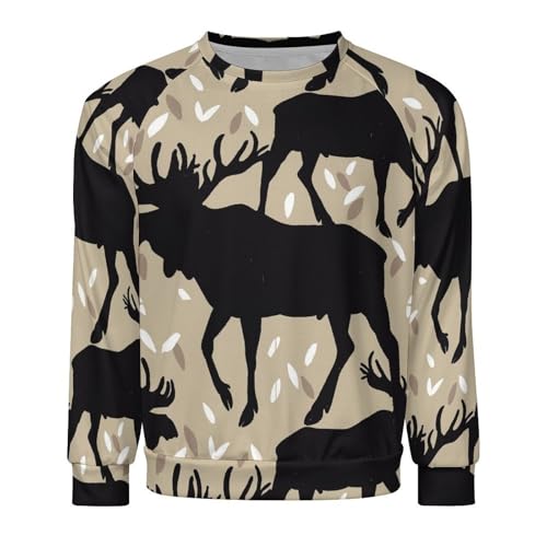 VOSERY Moose Antlers Elk Vintage Sweatshirt for Men, Crewneck Mens Hoodies, Long Sleeve Pullover Sweaters Casual Tops3