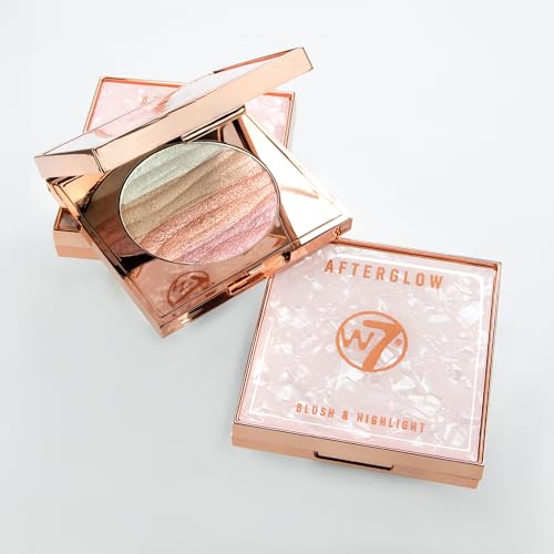 W7 Afterglow Blusher & Highlight Compact - Pink & Gold Glowing Pressed Powder Compact - Image 4