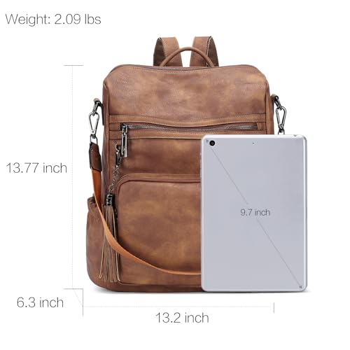 Image of CLUCI Backpack Purse for Women Travel Backpack Large Leather Fashion Designer Lady Shoulder Bag with Tassel Brown