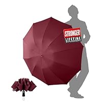 Chakipee Travel Windproof Strong Compact Umbrella - 10 Ribs Red Portable Umbrella for Men and Women - Inverted Folding Automatic Umbrellas for Wind and Rain, 210T Fabric 105cm Span