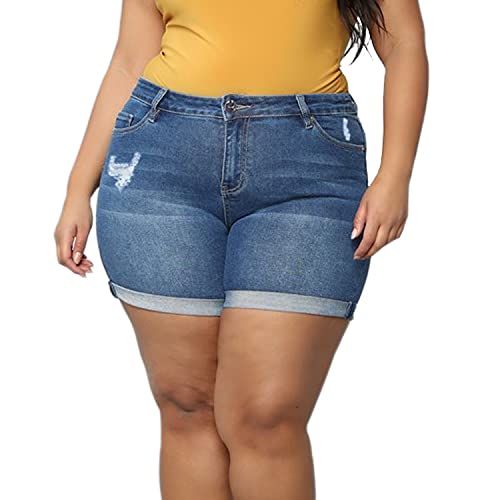 Sghenr Plus Size Women's Ripped Denim Jean Shorts High Waisted Stretchy...