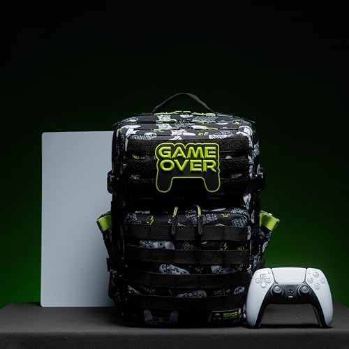 Image of WOLFpak 25L Athletic Gym Backpack (Game Over) Durable 1000D Waterproof Oxford Material w /MOLLE Webbing, Laptop Pocket & Dual Cup Holders, Durable Fitness /Travel /Military Daypack