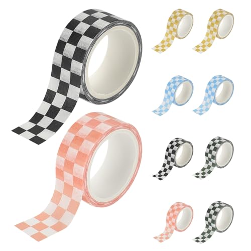 UTHCLO Cinta Washi Cuadriculada 10 Rollos Cinta Adhesiva de Papel Texturizado Multicolor para Manualidades Scrapbooking y Decoración de Diarios a Cuadros para Proyectos Creativos