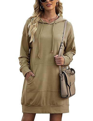 Image of Quenteen Women Hoodies Dress Hooded Sweatshirts Dress Casual Long Sleeve Tunic Dress Oversized Sweatshirts with Pocket