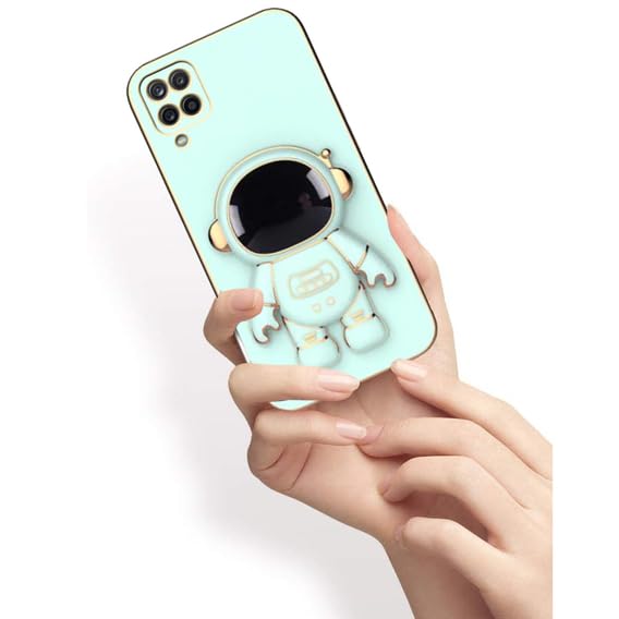 Image of Silicone For Samsung Galaxy Case Cute 3D Astronaut Stand Design Camera Protection Shockproof Soft Back Cover (For Samsung Galaxy M33 5G,White)