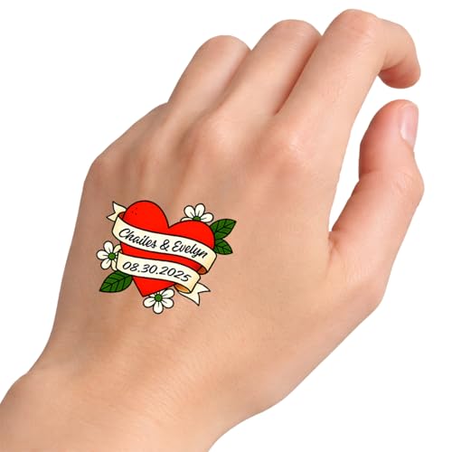 Custom Temporary Couple Tattoos with Names, Fake Couple Tattoos for Valentine's Day Anniversary, Idea for Bachelor Bachelorette Party Wedding Favors - Set of 15 (Style 9)