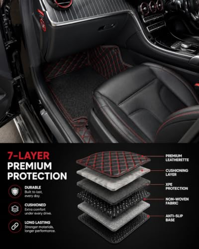 Image of 7D Car Floor Mat for Skoda Kushaq 2026 | Black Red