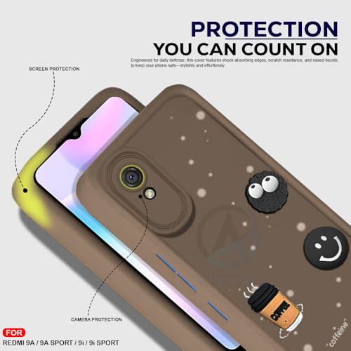 Image of AESTMO Back Case Cover for Redmi 9A Cover | Cute Fun Cartoon 3D Ball | Coffee Silicone Case | Full Body Protection | Camera Protection Back Cover for Redmi 9A (Brown)