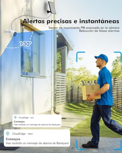 Caméra Surveillance Extérieur 2K Solaire - Caméra WiFi Sans Fil avec Panneau Solaire Intégré, 360° PTZ, Vision Nocturne Couleur, Détection IA, Audio Bidirectionnel, Alarme, IP65, Compatible Alexa – Image 3