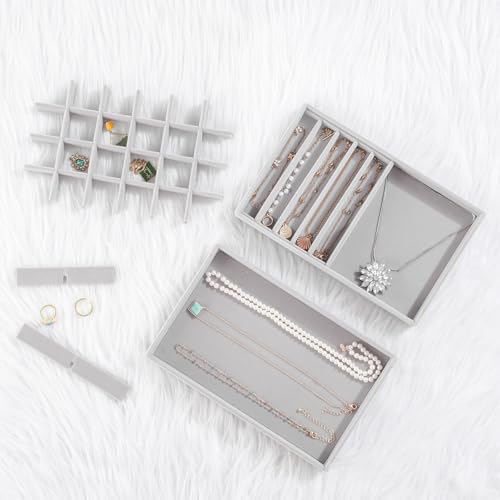 Image of ProCase Stackable Jewelry Organizer Trays for Drawers, Jewelry Drawer Inserts Container Display Case Storage for Earring Necklace Rings Bracelet with Removable Dividers -Grey, 6 Layers