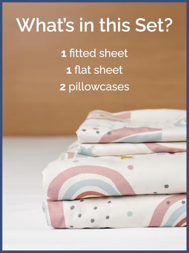 Image of Kids Queen Rainbow Sparkles Bed Sheets - 4 Piece Rainbow Sparkles Sheet Set | Rainbow Sparkles Themed Bedding, Ultra-Soft, Cute & Cozy, Breathable & Machine Washable, Bed Set for Boys, Girls & Teens