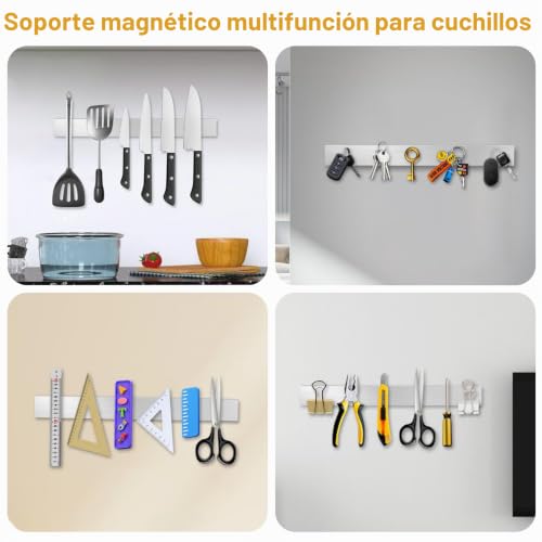 Miniatura 2 de Barra Magnética Para Cuchillos, Mxtimwan 40cm Soporte Iman Cuchillos De Cocina, Barra Magnética Porta Cuchillos De Cocina De Acero Inoxidable, Soporte Magnético Cuchillos, Montaje En Pared Sin Taladro