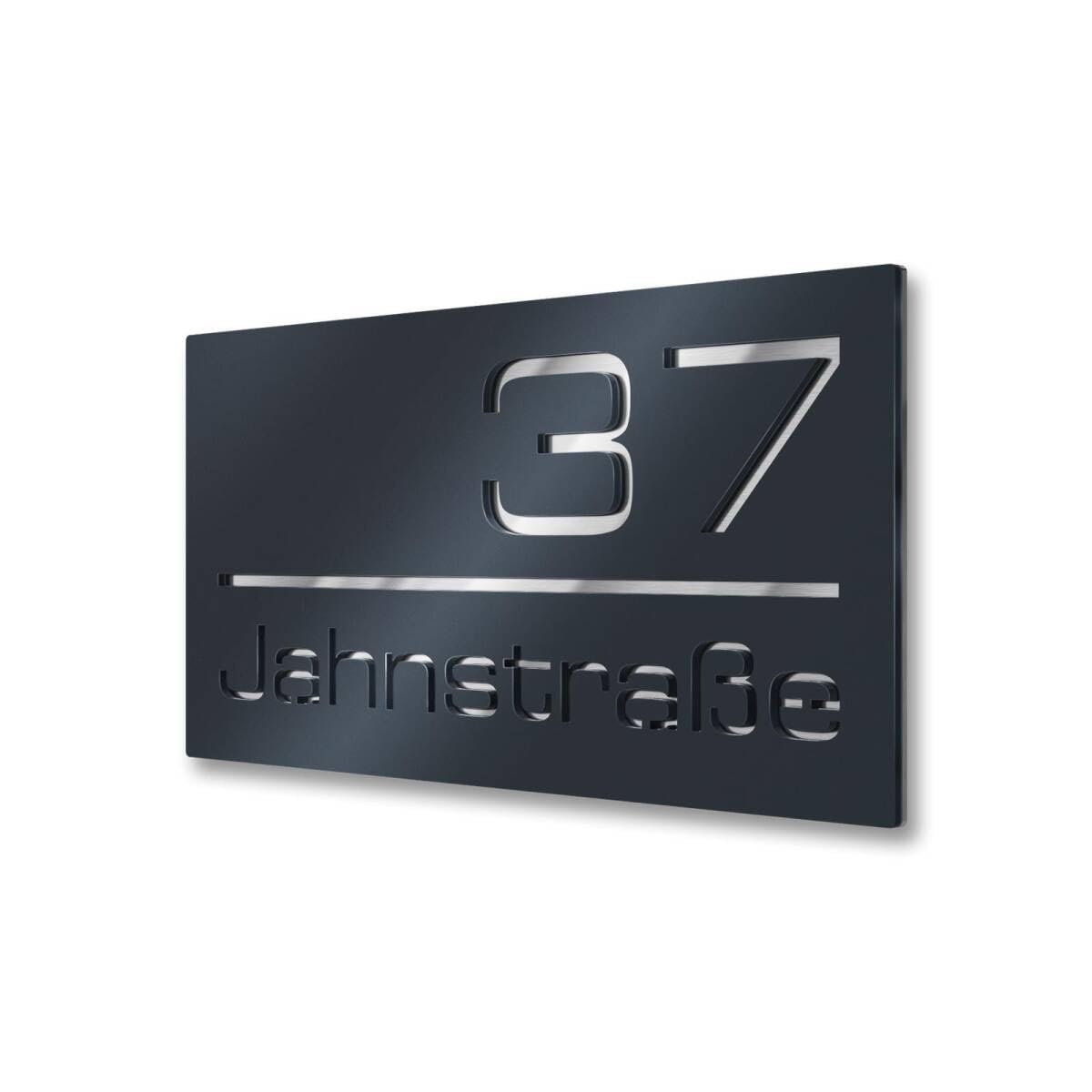 Metzler® Hausnummernschild mit Acrylgravur und 3D-Effekt in Anthrazit RAL 7016 aus Edelstahl V2A witterungsbeständig und UV-resistent 30x15 cm zur Wandmontage außen Fassade