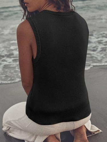 Image of Saodimallsu Women's Ribbed Knit Sweater Vest | Fashion U Neck,Pullover, Boho,Casual Knit,Beach Vacation Outfits