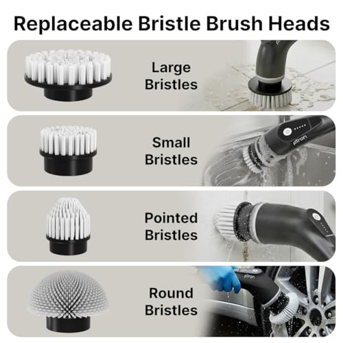 Image of pTron EaseMate Scrubber X1, Electric Spin Scrubber w / 5 Adjustable Speeds, Cleaning Brush Scrubber for Home, 400RPM /min, 120 min Run Time, 8 Replaceable Brush Heads for Bathroom, Floor Tiles (Black)