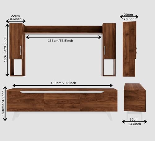 Image of Spyder Craft Matte Finish TV Entertainment Unit, Tv Stand with Wall Shelf Book Storage | Decore Living Room Engineered Wood TV Entertainment Books Storage & Decor Display Unit Color Columbian Walnut