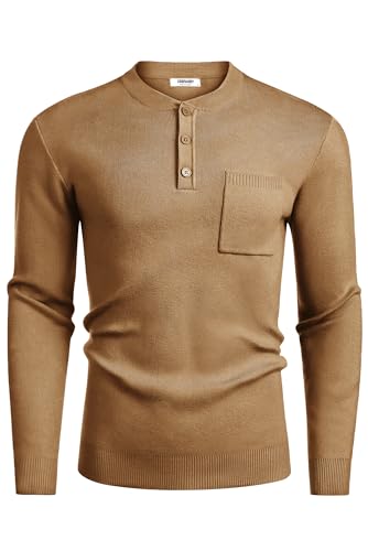 COOFANDY Men's Henley Knit Sweater Long Sleeve Mid-Weight Soft Pullover Shirt with Chest Pocket2